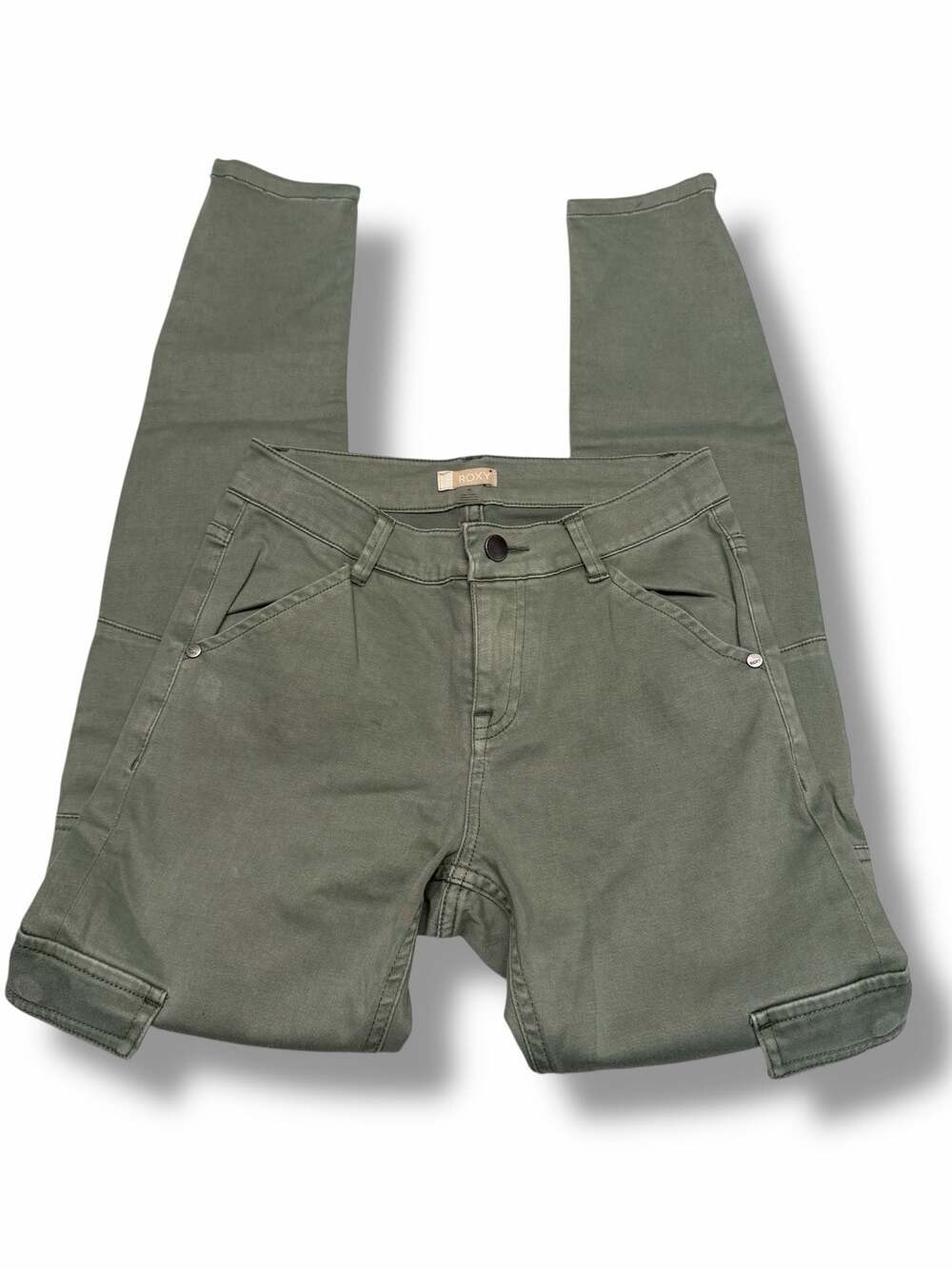 Roxy Women's Army Green Cargo City Slim Fit Utility Pants with Zipper Ankles